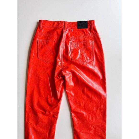 FIORUCCI Yves Orange Cigarette Vinyl High Rise Slim Straight Pants, Size 28 - Picture 8 of 15